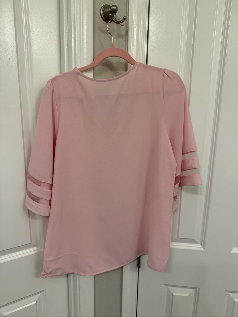 Light Pink Women's Blouse - Elegant Short Sleeve Top